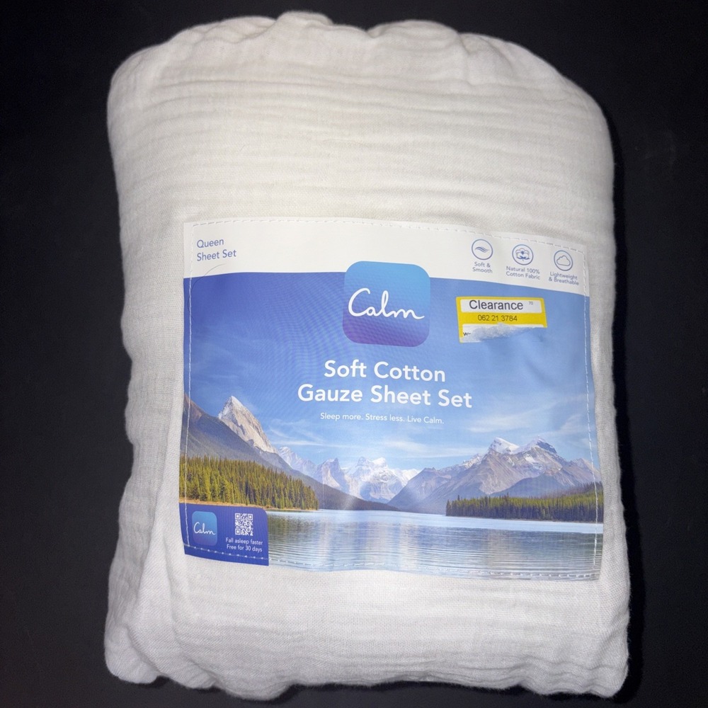 Calm White Soft Cotton Gauze Sheet Set Size Queen 20779